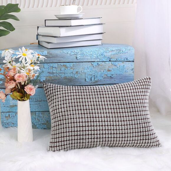 Soft Corduroy Throw Pillow Cover Sofa Cushion Cover 12" x 18" Pale Gray Brown - Picture 4 of 6